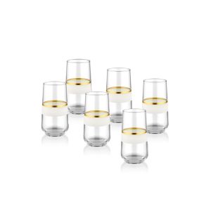 Lot de 6 verres haut Katie Verre Transparent avec bandes Blanc et Or