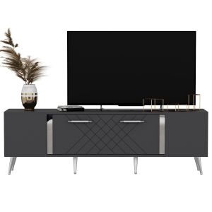 Meuble TV Bourgogne 150cm Anthracite et Argent