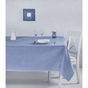 Nappe de table Bertier 170x170cm Coton Motif petits carreaux Bleu et Blanc