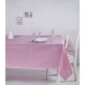 Nappe de table Bertier 170x170cm Coton Motif petits carreaux Rose et Blanc