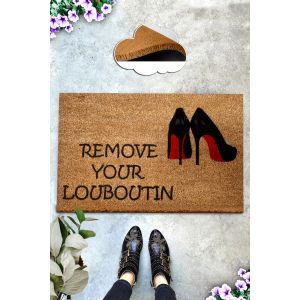 Paillasson Lagon 40x60cm Fibre de coco Naturel Motif "Remove tour louboutin" Noir