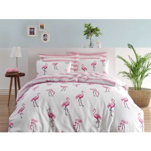 Parure de lit double 4 pièces Tucorb Tissu Motif flamants roses poudré