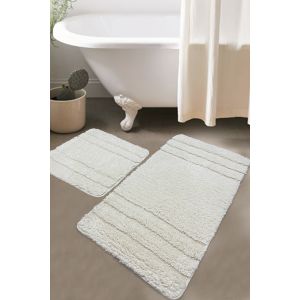 Set de 2 tapis de salle de bain Erlin 100% Coton Écru avec rayures