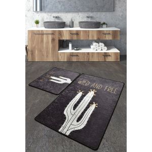 Set de 2 tapis de salle de bain rectangles Artem cactus Micro Polyamide