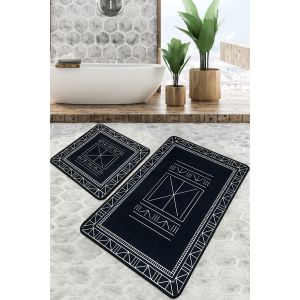 Set de 2 tapis de salle de bain Yanlin Motif Amazigh Blanc et Noir