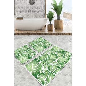 Set de 3 tapis de salle de bain Foliacel 60x100cm Motif végétal Vert