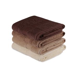 Set de 4 serviettes de bain liteau à 3 lignes brodées Vitta 70x140cm 100% Coton nuance de Marron