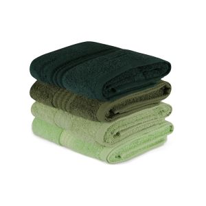 Set de 4 serviettes de toilette liteau à trois lignes brodées Sicco 50x90cm 100% Coton Nuance de vert