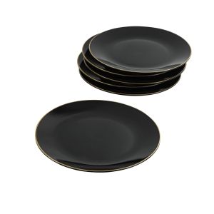 Set de 6 grandes assiettes Odys D25cm Céramique Noir et lisère Or