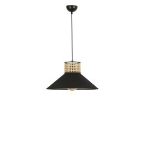 Suspension dôme Tropaeum D40cm Métal Noir et Rotin Beige