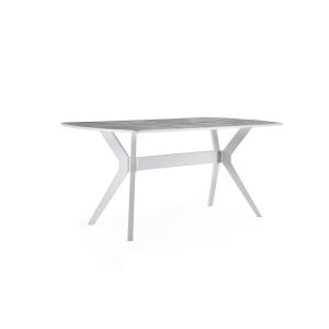 Table à manger Fotka 180cm Pied Blanc et Bois Effet marbre Blanc