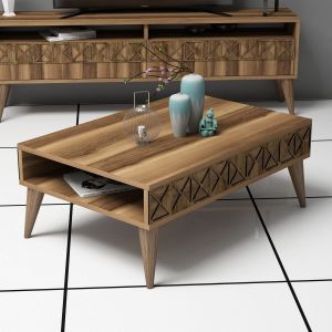 Table basse 1 compartiment Nakach 90x60cm Motif Géométrique Bois Naturel