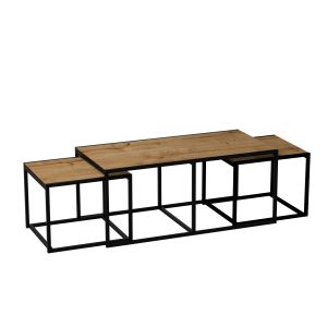 Table basse 3 en 1 gigogne Bois Chêne et Métal Noir