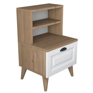 Table de chevet 1 tiroir Aziouel L45xH74,4cm Bois clair et Blanc