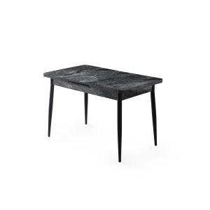 Table extensible Matira Bois effet marbre Anthracite et Métal Noir