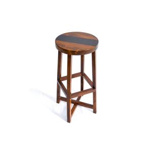 Tabouret de bar Kila D34xH75cm Pin massif foncé et Gris foncé