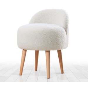 Tabouret Ross H64cm Bois clair et Fourrure Blanc