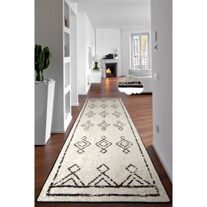 Tapis de couloir Yidir 80x150cm Velours Motif Berbère Noir et Blanc