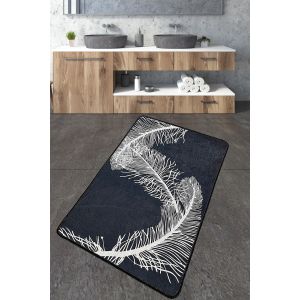 Tapis de salle de bain Lukacova 70x120cm Motif Plumes Blanc et Noir