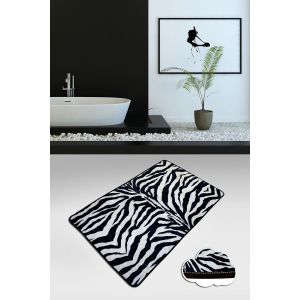 Tapis de salle de bain rectangle Conrad 80x100cm Velours motif zébré Noir et Blanc