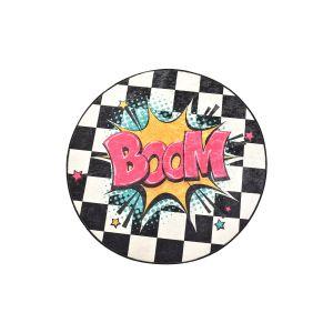 Tapis de salle de bain rond Syrasis D100cm Velours Motif Pop-art BOOM