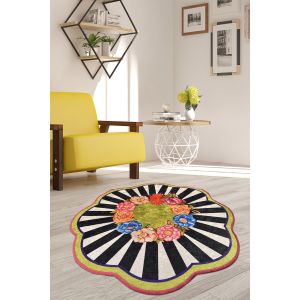 Tapis Louiza D140cm Velours Motif Bouquet de fleurs