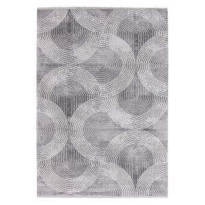 Tapis Luba 200x290cm Motif Rayure en demi cercle Gris et blanc