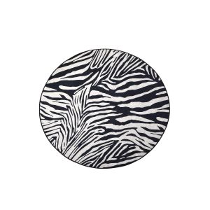 Tapis rond Dola D140cm Velours Motif Peau de zèbre Noir et Blanc