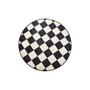 Tapis rond Tila D140cm Motif Carreaux Noir et Blanc