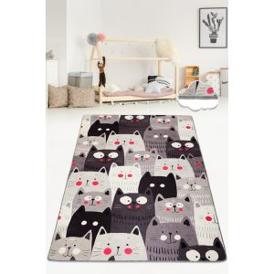 Tapis Sweetie 80x150cm Velours Motif Chats Noir et Blanc