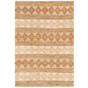 Tapis Yerbol 120x180cm 100% Jute Motif Ethnique Beige et Caramel