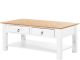 Table basse 2 tiroirs Inas L110cm Pin massif Naturel et Blanc