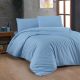 Set housse de couette 240x220cm et 2 taies d'oreiller 60x60cm Lovina uni 100% Coton Bleu clair