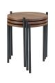 Lot de 3 tables d'appoint rondes gigognes Kariso Chêne foncé et Métal Noir