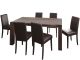 Ensemble table à manger L180cm et 6 chaises Mayane Chêne massif Wenge et Simili Marron foncé