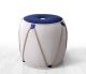 Pouf design tambour Tobila D42cm 50% Coton / 50% Velours Bleu et Blanc