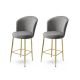 Lot de 2 chaises de bar Floranso Velours Gris et Métal Or