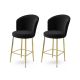 Lot de 2 chaises de bar Floranso Velours Noir et Métal Or