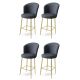 Lot de 4 chaises de bar Floranso Velours Anthracite et Métal Or