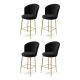 Lot de 4 chaises de bar Floranso Velours Noir et Métal Or