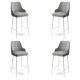 Lot de 4 chaises de bar Nairis Velours Gris et Métal Blanc