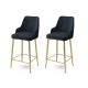 Lot de 6 chaises de bar Nairis Velours Anthracite et Métal Or