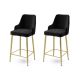 Lot de 6 chaises de bar Nairis Velours Noir et Métal Or