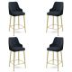 Lot de 4 chaises de bar Nairis Velours Anthracite et Métal Or