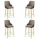 Lot de 4 chaises de bar Nairis Velours Cappuccino et Métal Or