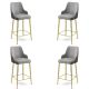 Lot de 4 chaises de bar Nairis Velours Gris et Métal Or