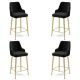 Lot de 4 chaises de bar Nairis Velours Noir et Métal Or