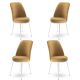 Lot de 4 chaises Olgino Velours Cappuccino et Métal Blanc