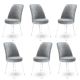 Lot de 6 chaises Olgino Velours Gris et Métal Blanc