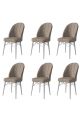 Lot de 6 chaises Veriso Velours Cappuccino et Métal Blanc